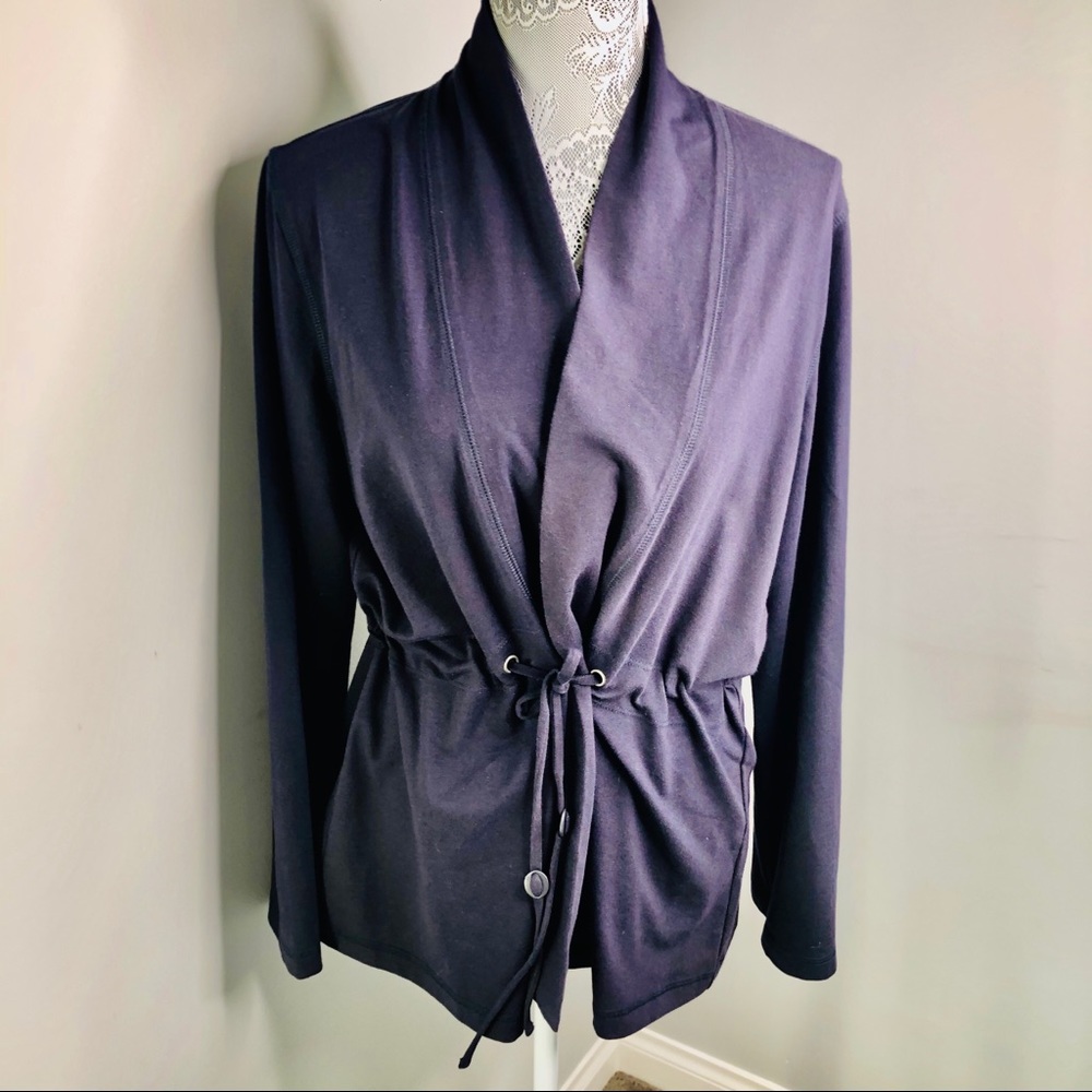 Eileen Fisher Tie Waist Cardigan Navy Blue